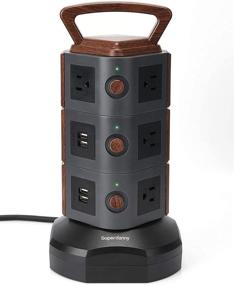 img 4 attached to Power Strip Tower - SUPERDANNY Surge Protector with 10 Outlets & 4 USB Ports: Wood Grain Desktop Charging Station for Home Office Dorm Room Hotel