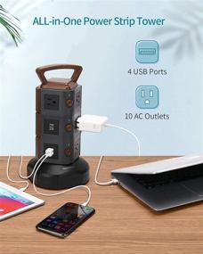 img 3 attached to Power Strip Tower - SUPERDANNY Surge Protector with 10 Outlets & 4 USB Ports: Wood Grain Desktop Charging Station for Home Office Dorm Room Hotel