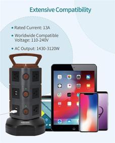 img 2 attached to Power Strip Tower - SUPERDANNY Surge Protector with 10 Outlets & 4 USB Ports: Wood Grain Desktop Charging Station for Home Office Dorm Room Hotel