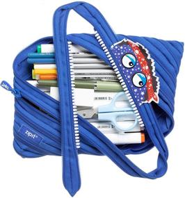 img 3 attached to 🖍️ ZIPIT Talking Monstar Large Pencil Case - Holds Up to 60 Pens! One Long Zipper Design (Blue)