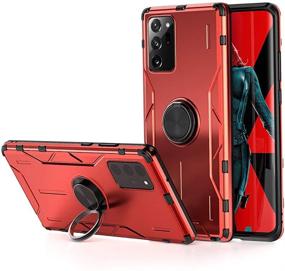 img 4 attached to 📱 Red Jonwelsy Silicone + Aluminum Armor Case for Samsung Galaxy Note 20 Ultra - Shockproof Cover with 360° Rotation Ring Holder Kickstand, Compatible with Magnetic Car Mount