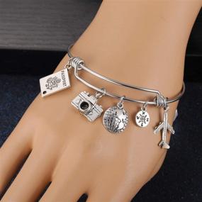 img 1 attached to 🌍 Hazado Traveler Bracelet: Passport Camera, Western Hemisphere Compass, Airplane Charms for Women, Girls - Perfect Gift for Flight Attendant, Pilot