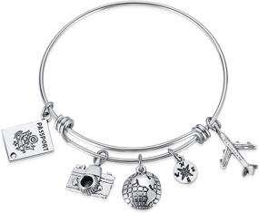 img 4 attached to 🌍 Hazado Traveler Bracelet: Passport Camera, Western Hemisphere Compass, Airplane Charms for Women, Girls - Perfect Gift for Flight Attendant, Pilot