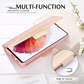 img 1 attached to 👛 WWW Wallet Case for Samsung Galaxy S21/Galaxy S21 5G 6.2&#34;,[Elegant Floral Engraving] Leather Wallet Case with [Built-in Mirror] [Card Holder] for Galaxy S21 6.2&#34; (2021) - Rose Gold