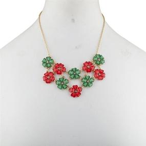 img 1 attached to LUX ACCESSORIES Red and Green Flower Statement Necklace for Christmas and Holiday Season.