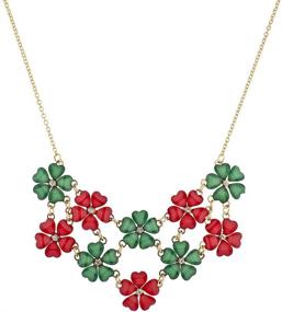 img 2 attached to LUX ACCESSORIES Red and Green Flower Statement Necklace for Christmas and Holiday Season.