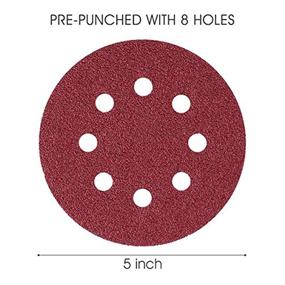 img 2 attached to 🔪 Versatile Pack of 100 5-Inch 8-Hole Hook and Loop Sanding Discs with 5 Assorted Grits - 120/240/320/600/800 Sandpaper Set