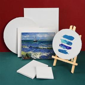 img 1 attached to 🎨 ESRICH 24 Pack Multi-Sized Canvases for Painting - 4x4&#34;, 5x7&#34;, 8x10&#34;, 9x12&#34;, 11x14&#34;, 12x16&#34;, Inc. Round Canvas - 12x12&#34;, 8x8&#34;, 3 of Each - Ideal for Oil &amp; Acrylic Paintings