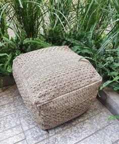 img 2 attached to RISEON Boho Hand Woven Contemporary Cotton Linen Fabric Pouf Cover: Unstuffed Footstool Ottoman for Living Room, Bedroom, and Under Desk – Dark Coffee