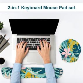 img 3 attached to 🌿 Abstract Leaves Ergonomic Keyboard Wrist Rest and Mouse Pad Set - G JGOO Memory Foam Wrist Support for Pain Relief with Non-Slip Rubber Base - Ideal for Office, Gaming, Computer, Laptop