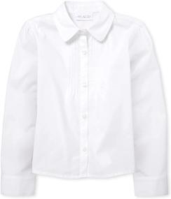 img 4 attached to Charming Girls' Long Sleeve Pintuck Poplin Button Down Shirt by The Children's Place