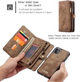 img 2 attached to 📱 Zttopo Wallet Case for iPhone 12 Mini - Leather Zipper Detachable Magnetic, 11 Card Slots, Screen Protector, Money Pocket, 5.4 Inch (Brown)