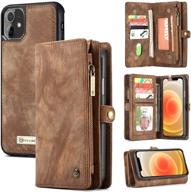 📱 zttopo wallet case for iphone 12 mini - leather zipper detachable magnetic, 11 card slots, screen protector, money pocket, 5.4 inch (brown) logo