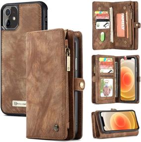 img 4 attached to 📱 Zttopo Wallet Case for iPhone 12 Mini - Leather Zipper Detachable Magnetic, 11 Card Slots, Screen Protector, Money Pocket, 5.4 Inch (Brown)