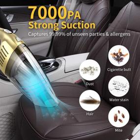 img 3 attached to 🚗 Golden Car Vacuum Cordless - High Power 120W 7000Pa Cleaner, Portable & Wireless, Wet/Dry Use, Strong Suction - Ideal for Car Interiors