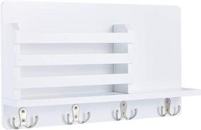 img 2 attached to 🗝️ Efficient Home Organizer: Mimacoo Wall Mounted Key Mail Holder with Floating Shelf, 4 Double Key Hooks - White