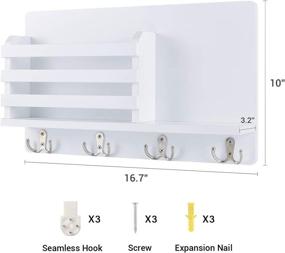 img 1 attached to 🗝️ Efficient Home Organizer: Mimacoo Wall Mounted Key Mail Holder with Floating Shelf, 4 Double Key Hooks - White