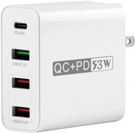 🔌 53w 4-port usb charging station - usb c charger, multi-port quick charge 3.0 qc 3.0 and pd 20w speed wall charger for iphone xs/max/xr/x/8/7/plus, ipad pro/air 2/mini/ipod, galaxy s9/s8/s7 logo