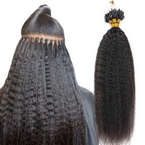 img 4 attached to 🌟 NIAWIGS Micro Links: 100% Brazilian Human Hair Kinky Straight Extensions for Black Women - Natural Black, 12 inches - 100 Strands, 70g/pack