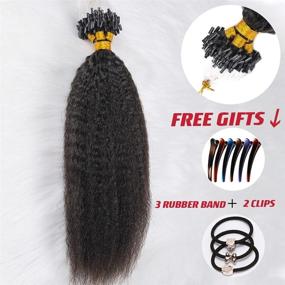 img 3 attached to 🌟 NIAWIGS Micro Links: 100% Brazilian Human Hair Kinky Straight Extensions for Black Women - Natural Black, 12 inches - 100 Strands, 70g/pack