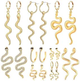 img 4 attached to 🐍 ZITULRY Snake Earrings Set: Stunning Charm Huggie Hoop Earrings for Women - Crystal Serpent Jewelry Gift, Gold