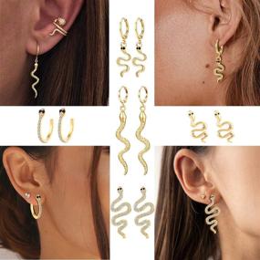 img 2 attached to 🐍 ZITULRY Snake Earrings Set: Stunning Charm Huggie Hoop Earrings for Women - Crystal Serpent Jewelry Gift, Gold