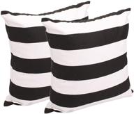 🎯 leaveland white and black stripe set of 2 18x18 inch cotton linen square throw pillow case | decorative durable cushion slipcover | home decor sofa standard size accent pillowcase logo