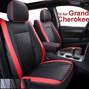 img 4 attached to 🚘 INCH EMPIRE Custom Fit Jeep Grand Cherokee Seat Cover 2011-2021 Airbag Compatible Synthetic Leather Waterproof Black Red