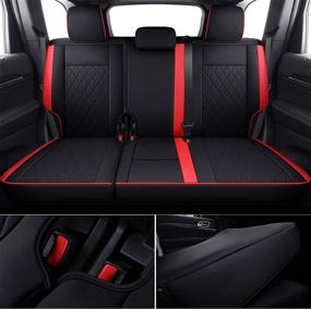 img 3 attached to 🚘 INCH EMPIRE Custom Fit Jeep Grand Cherokee Seat Cover 2011-2021 Airbag Compatible Synthetic Leather Waterproof Black Red