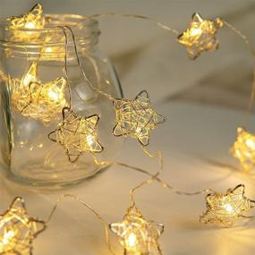 img 2 attached to 🌟 BOHON Star String Lights - Battery Powered 20 LEDs Twinkle Fairy Lights with Remote & Timer for Bedroom, Christmas Tree, Indoor Wedding Party - Metal Rattan Star Handicraft Decoration in Warm White