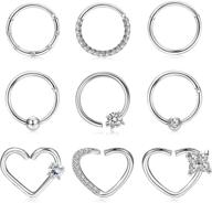 💎 bodybonita 9pcs septum nose rings & cartilage earrings set - stainless steel cz hinged clicker rings for women men - piercing jewelry for nose, helix, daith, tragus, and conch logo