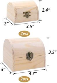 img 3 attached to 🎁 Set of 4 Unfinished Natural Wood Color Wooden Treasure Chest Boxes - Ideal for Gifts, Crafts, Jewelry, and Home Decor