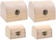 🎁 set of 4 unfinished natural wood color wooden treasure chest boxes - ideal for gifts, crafts, jewelry, and home decor logo