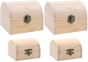 img 4 attached to 🎁 Set of 4 Unfinished Natural Wood Color Wooden Treasure Chest Boxes - Ideal for Gifts, Crafts, Jewelry, and Home Decor