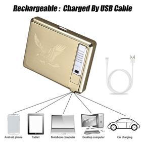 img 2 attached to 🦅 Moonwbak Cigarette Case Lighter: Rechargeable Metal Box Holder for 20 Regular Cigarettes with Flameless Windproof USB Lighter - Perfect Birthday Gift (Eagle Design)