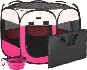 img 4 attached to 🏞️ HEPEENG Portable Foldable Pet Playpen with Carrying Case | Collapsible Puppy Playpen Tent for Indoor/Outdoor Use | Water Resistant, Removable Shade Cover | Ideal for Dogs, Cats, Rabbits, and Pets