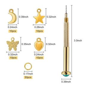 img 3 attached to 💅 91-Piece Nail Jewelry Rings & Nail Piercing Tool Set: Dangle Nail Art Charms in Golden Color for Acrylic Nail Tips DIY - Moon, Star, Butterfly, Heart