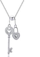 💖 bisaer heart lock and key pendant necklace: shimmering 925 sterling silver charm necklace with cubic zirconia - perfect for women and girls logo