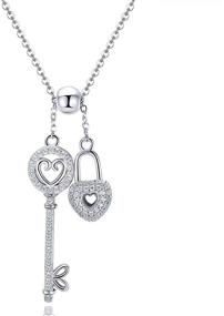 img 4 attached to 💖 BISAER Heart Lock and Key Pendant Necklace: Shimmering 925 Sterling Silver Charm Necklace with Cubic Zirconia - Perfect for Women and Girls