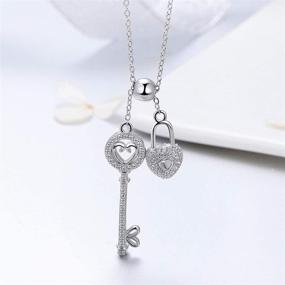 img 1 attached to 💖 BISAER Heart Lock and Key Pendant Necklace: Shimmering 925 Sterling Silver Charm Necklace with Cubic Zirconia - Perfect for Women and Girls