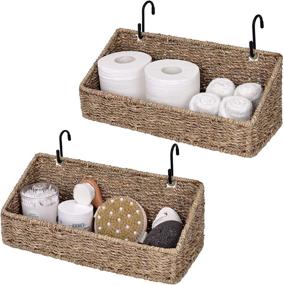 img 4 attached to 📦 Seagrass Wall Baskets for StorageWorks, Shelf Storage Baskets for Kitchen and Bathroom, Hanging Baskets for Organizing, 15" x 6.3" x 5.9", 2-Pack