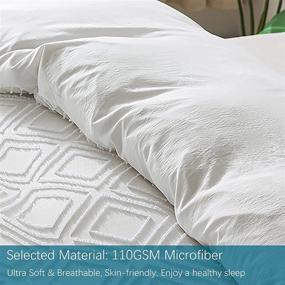 img 2 attached to 🛏️ LamourBear Jacquard & Tufted Geometric White Queen Duvet Cover Set - Soft, All Seasons, Double-end Sliders Zipper Closure, 8 Ties, 3 Pieces (2 Pillowcases, 1 Duvet Cover), Q White