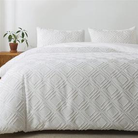 img 4 attached to 🛏️ LamourBear Jacquard & Tufted Geometric White Queen Duvet Cover Set - Soft, All Seasons, Double-end Sliders Zipper Closure, 8 Ties, 3 Pieces (2 Pillowcases, 1 Duvet Cover), Q White