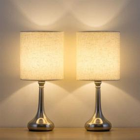 img 4 attached to Set of 2 HAITRAL Modern Table Lamps with Fabric Shade - Silver, Small Bedside Desk Lamps for Guest Room, Living Room, Bedroom, Hotel (HT-TH36-11X2)