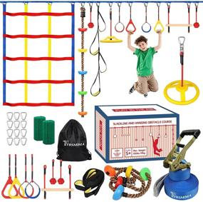 img 4 attached to 🧗 Trsmima 60ft Slackline Kit with Ninja Attachments and Climbing Ladder