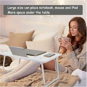 img 2 attached to Portable Laptop Desk for Bed - Adjustable Folding Legs, White Bed 🛏️ Tray Table for Writing, Eating, and Laptops - Ideal for Bed, Sofa, and Chair