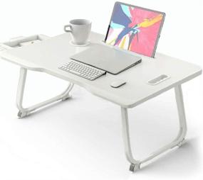 img 4 attached to Portable Laptop Desk for Bed - Adjustable Folding Legs, White Bed 🛏️ Tray Table for Writing, Eating, and Laptops - Ideal for Bed, Sofa, and Chair