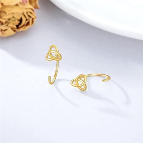 img 2 attached to 👑 Stunning 14K Yellow Gold Half Hoops Pearl Earrings for Women - 10MM Delicate Gold Freshwater Pearl Cuff Wrap Piercing Hoop Studs - Hypoallergenic Ear Jacket Jewelry for Mom, Wife, Girl