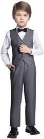 img 4 attached to Fersumm Boy Slim Fit Suit - Formal Suits for Boys with Vest, Pants, and Shirt Set
