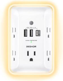img 4 attached to 🔌 BESHON Outlet Extender with Night Light: 5 Outlet Surge Protector Power Strip with USB Ports – A 3 Sided Multi Plug Outlet Splitter for Home and Office with ETL Listing